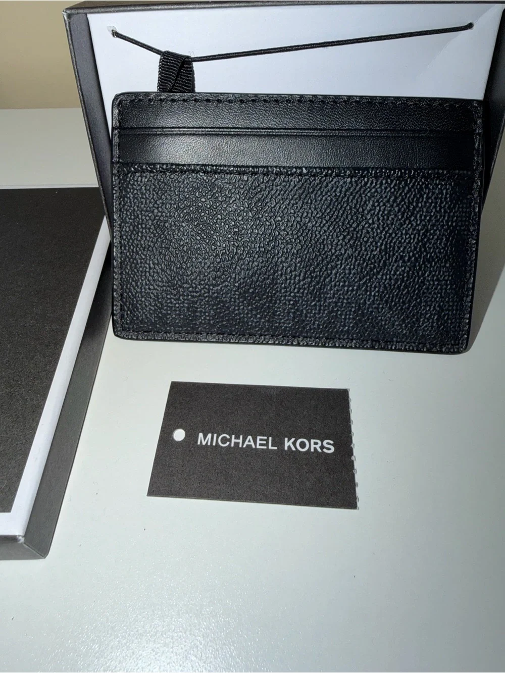 Michael Kors Black Textured Leather Card Case with Money Clip